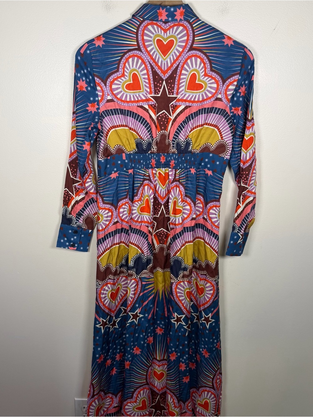 Boden Empire Hotched Shirt Dress Starburst Heart Print Midi US 4P Button Front - Picture 7 of 10